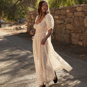 DOEN TETRA CREAM BOHO COTTAGE CORE PEASANT MAXI FLORAL FEMININE DRESS